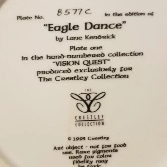 3/$25 1993 The Crestley Collection "Eagle Dance" Collector Plate #8577C - Picture 3 of 4